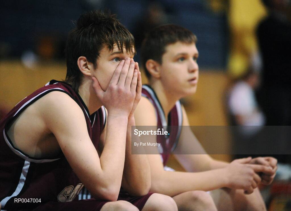 30 January 2008; De La Salle Churchtown's Jason Walsh watches the final seconds of defeat against Heywood Community School. U19C Boys, All-Ireland Schools Basketball Cup Final, Heywood Community School, Laois v De La Salle Churchtown, Dublin, National Basketball Arena, Tallaght, Dublin. Picture credit: Pat Murphy / SPORTSFILE