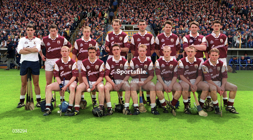 30 April 2000; The Galway panel prior to the Church & General National Hurling League Division 1 Semi-Final match between Galway and Waterford at Semple Stadium in Thurles, Tipperary. Photo by Ray McManus/Sportsfile