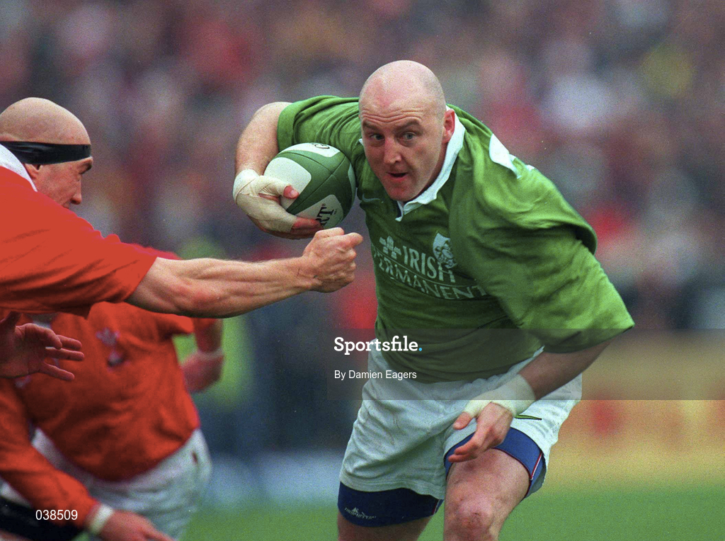 1 April 2000; Keith Wood of Ireland in action against Nathan Budgett of Wales during the Lloyds TSB 6 Nations match between Ireland and Wales at Lansdowne Road in Dublin. Photo by Damien Eagers/Sportsfile