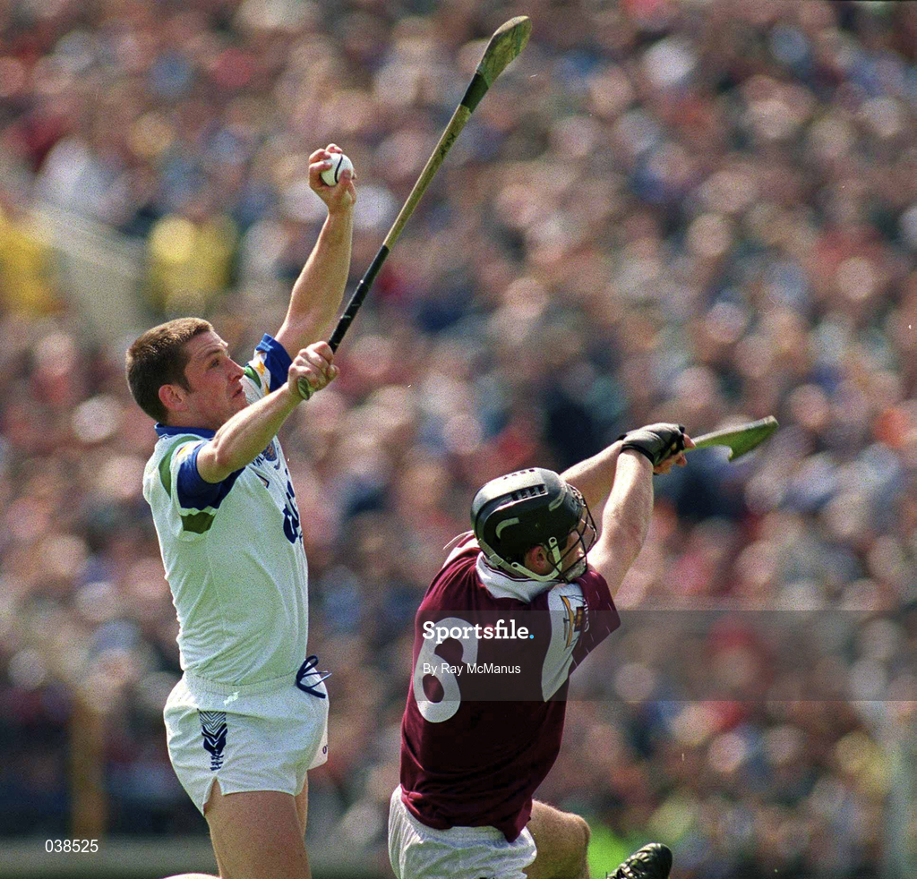30 April 2000; Ken McGrath of Waterfordin action against Cathal Moore of Waterford during the Church & General National Hurling League Division 1 Semi-Final match between Galway and Waterford at Semple Stadium in Thurles, Tipperary. Photo by Ray McManus/Sportsfile