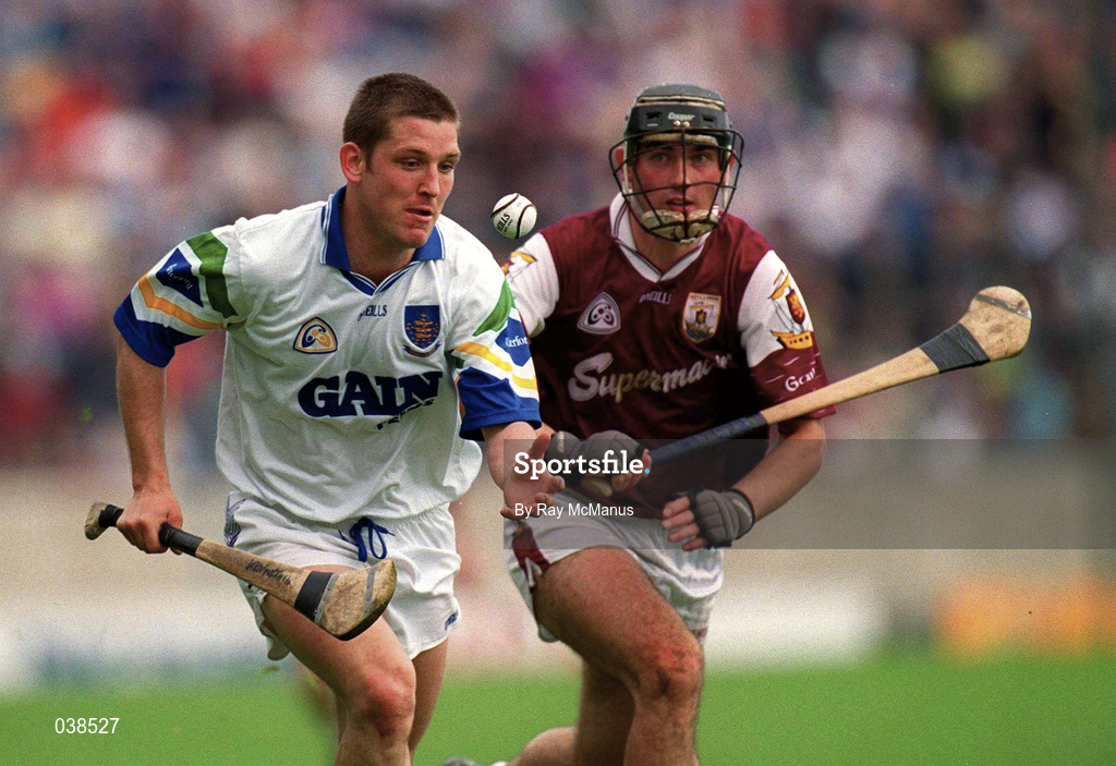 30 April 2000; Ken McGrath of Waterford in action against Cathal Moore of Galway during the Church & General National Hurling League Division 1 Semi-Final match between Galway and Waterford at Semple Stadium in Thurles, Tipperary. Photo by Ray McManus/Sportsfile