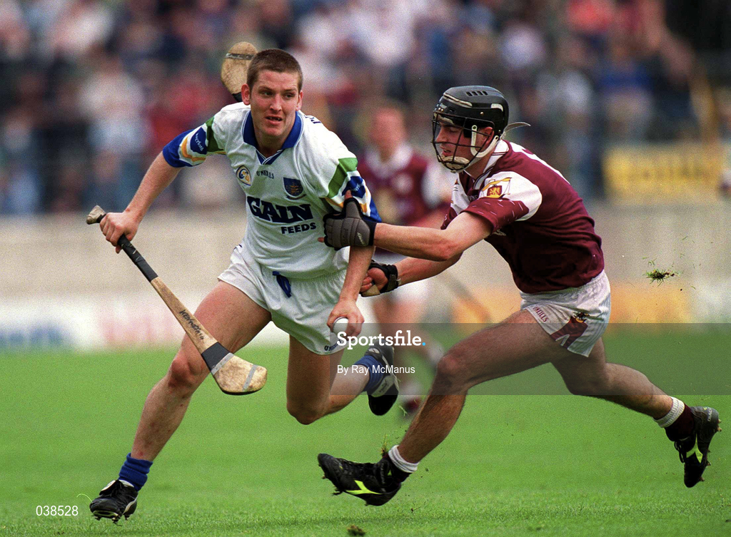 30 April 2000; Ken McGrath of Waterford in action against Cathal Moore of Galway during the Church & General National Hurling League Division 1 Semi-Final match between Galway and Waterford at Semple Stadium in Thurles, Tipperary. Photo by Ray McManus/Sportsfile