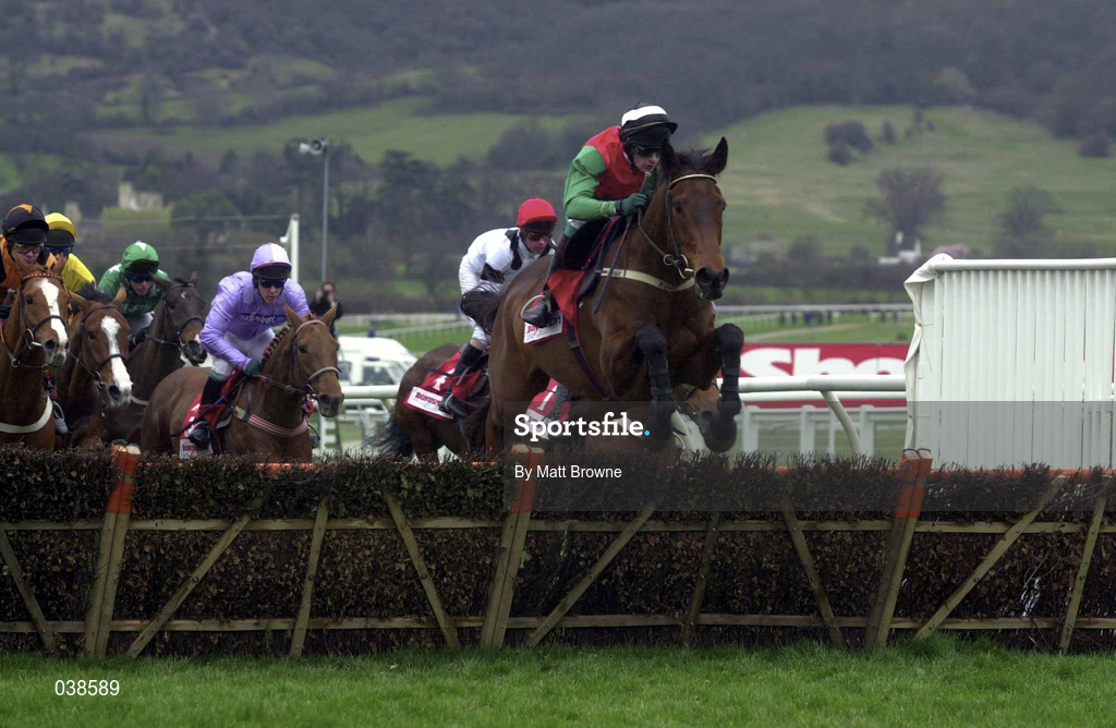 16 March 2000; Limestone Lad, with Shane McGovern up, jumps the last on their way to finishing second in the Bonusprint Stayers Hurdle on Day Three of the Cheltenham Racing Festival at Prestbury Park in Cheltenham, England. Photo by Matt Browne/Sportsfile