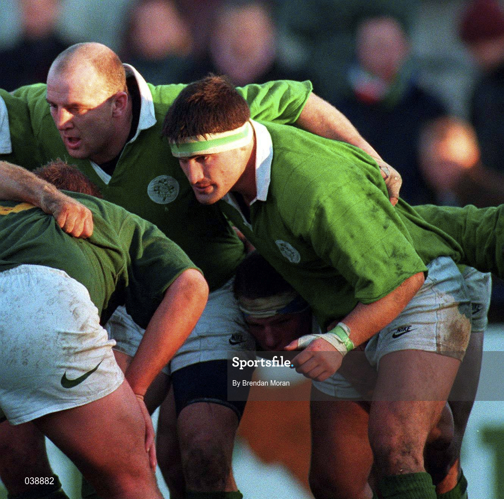 12 November 1996; Paul Flavin, right, and Keith Wood of Ireland during the A International match between Ireland and South Africa at Donnybrook Stadium in Dublin. Photo by Brendan Moran/Sportsfile