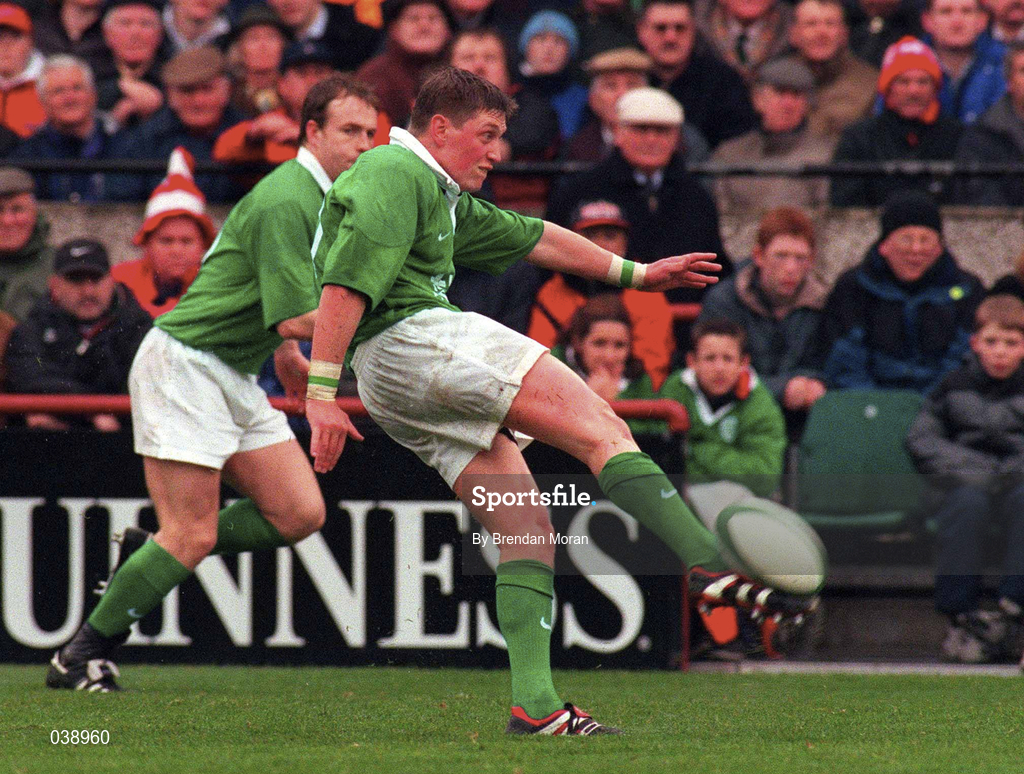 1 April 2000; Ronan O'Gara of Ireland during the Lloyds TSB 6 Nations match between Ireland and Wales at Lansdowne Road in Dublin. Photo by Brendan Moran/Sportsfile