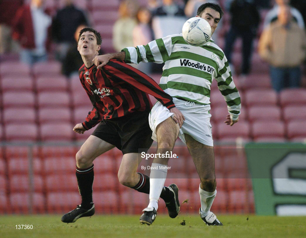 16 April 2004; Stephen Ward of Bohemians in action against Terry Palmer of Shamrock Rovers during the Eircom League Premier Division match between Bohemians and Shamrock Rovers at Dalymount Park in Dublin. Photo by David Maher/Sportsfile