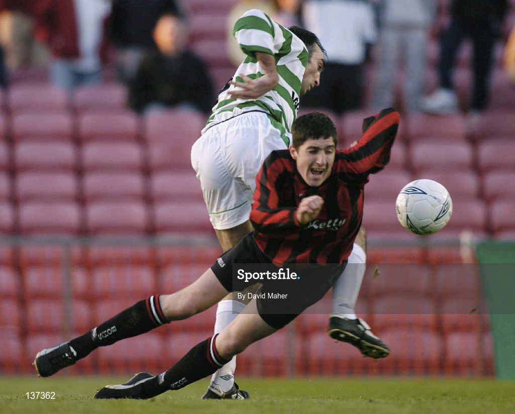 16 April 2004; Stephen Ward of Bohemians in action against Terry Palmer of Shamrock Rovers during the Eircom League Premier Division match between Bohemians and Shamrock Rovers at Dalymount Park in Dublin. Photo by David Maher/Sportsfile