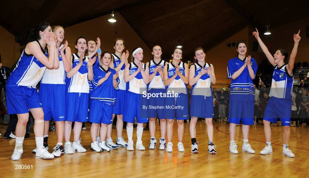26 January 2008; The Team Montenotte Hotel Cork celebrate as they repare to collect their medals. Women's U-20 National Cup Final 2008, Team Montenotte Hotel Cork v Meteors, National Basketball Arena, Tallaght, Dublin. Picture credit: Stephen McCarthy / SPORTSFILE