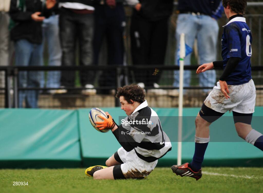 31 January 2008; Donal Brennan, Belvedere, goes over to score his side's only try. Leinster Schools Junior Cup, Belvedere College v St Mary's College, Donnybrook, Dublin. Picture credit; Caroline Quinn / SPORTSFILE