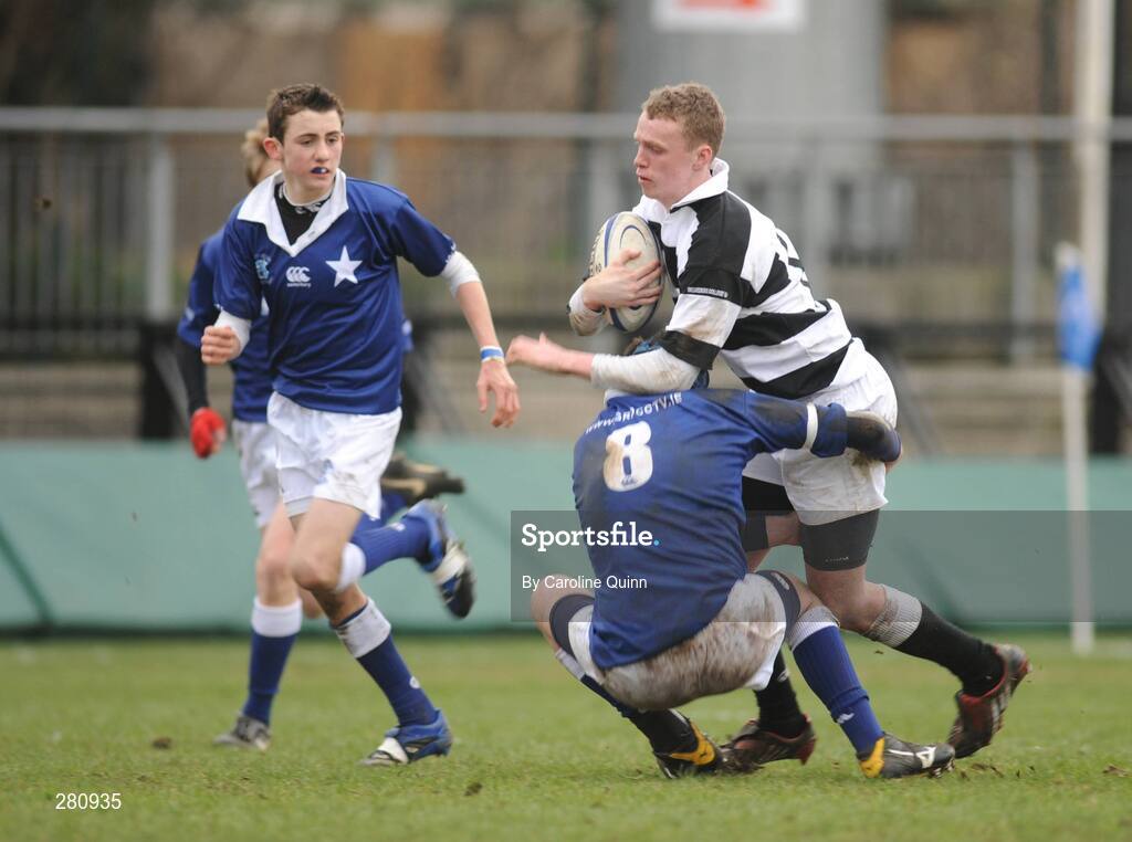 31 January 2008; Farrell Mc Manus, Belvedere, is tackled by Stephen O'Carroll, St Mary's. Leinster Schools Junior Cup, Belvedere College v St Mary's College, Donnybrook, Dublin. Picture credit; Caroline Quinn / SPORTSFILE *** Local Caption ***