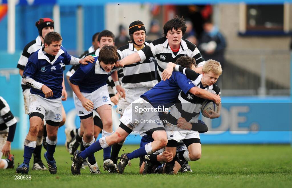 31 January 2008; David Shanahan, Belvedere, is tackled by Jack Walsh, St Mary's. Leinster Schools Junior Cup, Belvedere College v St Mary's College, Donnybrook, Dublin. Picture credit; Caroline Quinn / SPORTSFILE