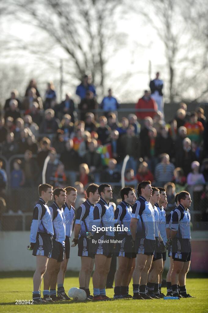 27 January 2008; The Dublin team stand together during the national anthem. O'Byrne cup semi-final replay, Carlow v Dublin, Dr. Cullen Park, Carlow. Picture credit: David Maher / SPORTSFILE