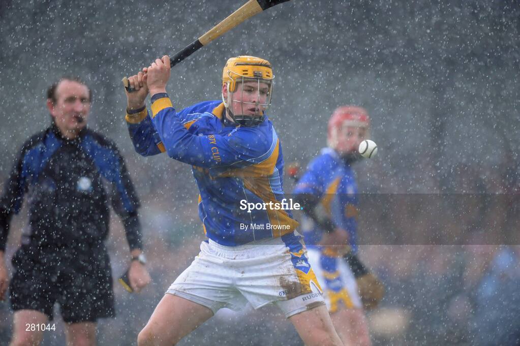 1 February 2008; David Butler, Thurles CBS, takes a free in the snow shower during the game. Harty Cup quarter-final replay, Our Lady's Templemore v Thurles CBS, The Ragg, Tipperary. Picture credit; Matt Browne / SPORTSFILE