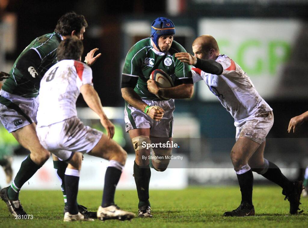 1 February 2008; Alan Quinlan, Ireland A, in action against Nick Wood, England Saxons. England Saxons v Ireland A, Welford Road, Leicester, England. Picture credit; Stephen McCarthy / SPORTSFILE
