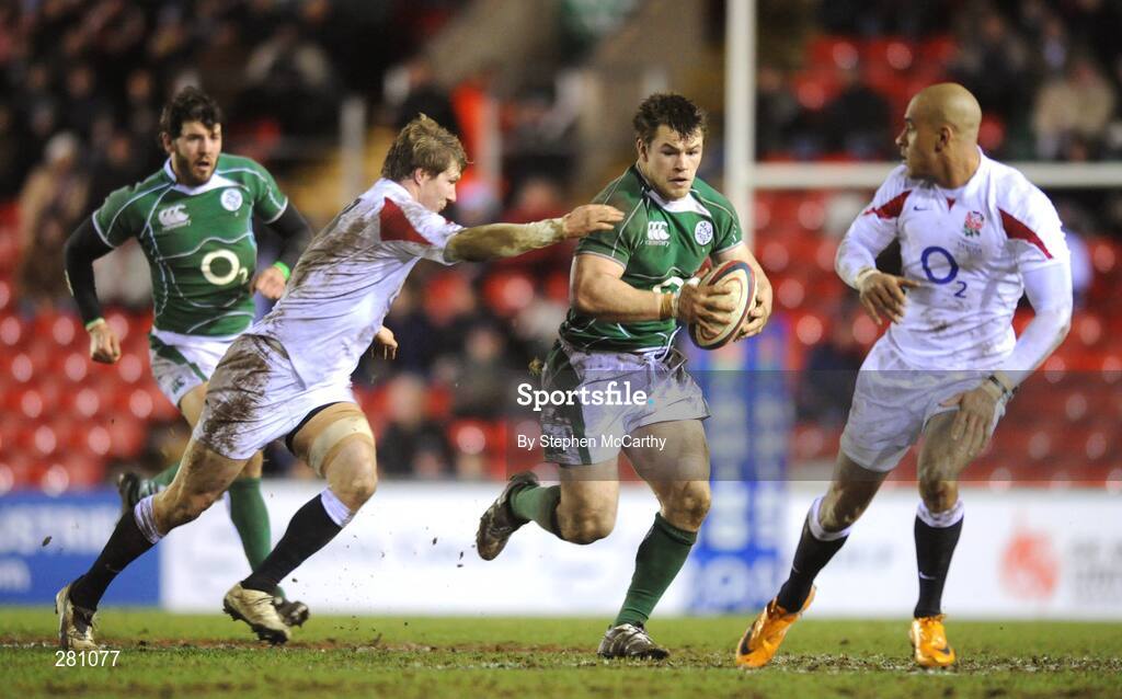 1 February 2008; Cian Healy, Ireland A, in action against Ollie Smith, England Saxons. England Saxons v Ireland A, Welford Road, Leicester, England. Picture credit; Stephen McCarthy / SPORTSFILE