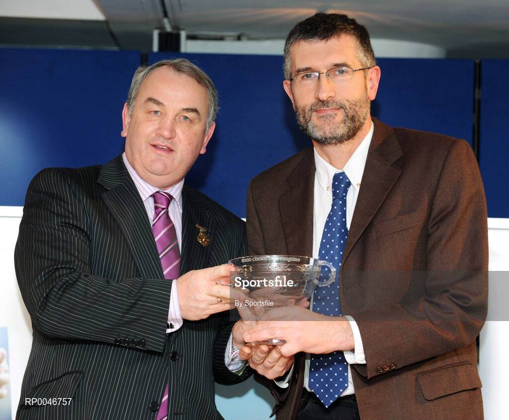 26 January 2008; John Byrne representing his father in law Peter McDermott, from Meath, who refereed the All Ireland Football finals of 1953 and 1956 is presented with his Hall of Fame award by GAA President Nickey Brennan at the 2008 National Referee's Awards Banquet. Croke Park, Dublin. Photo by Sportsfile