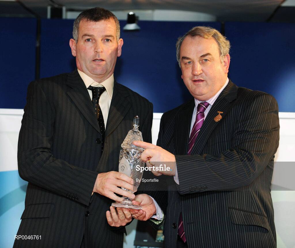 26 January 2008; Referee Fintan Barrett, from Kildare, who has been a referee since 2002, is presented with his retirement award by GAA President Nickey Brennan at the 2008 National Referee's Awards Banquet. Croke Park, Dublin. Photo by Sportsfile