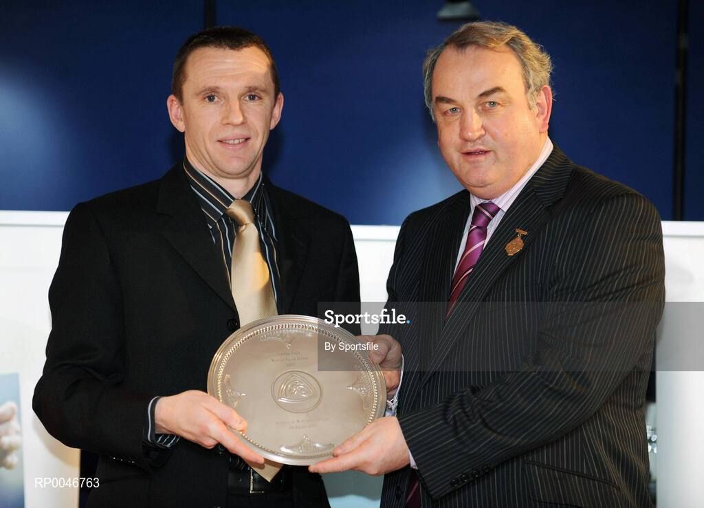 26 January 2008; Referee Michael Duffy, from Sligo, is presented with his 'Developing Referee' award by GAA President Nickey Brennan at the 2008 National Referee's Awards Banquet. Croke Park, Dublin. Photo by Sportsfile