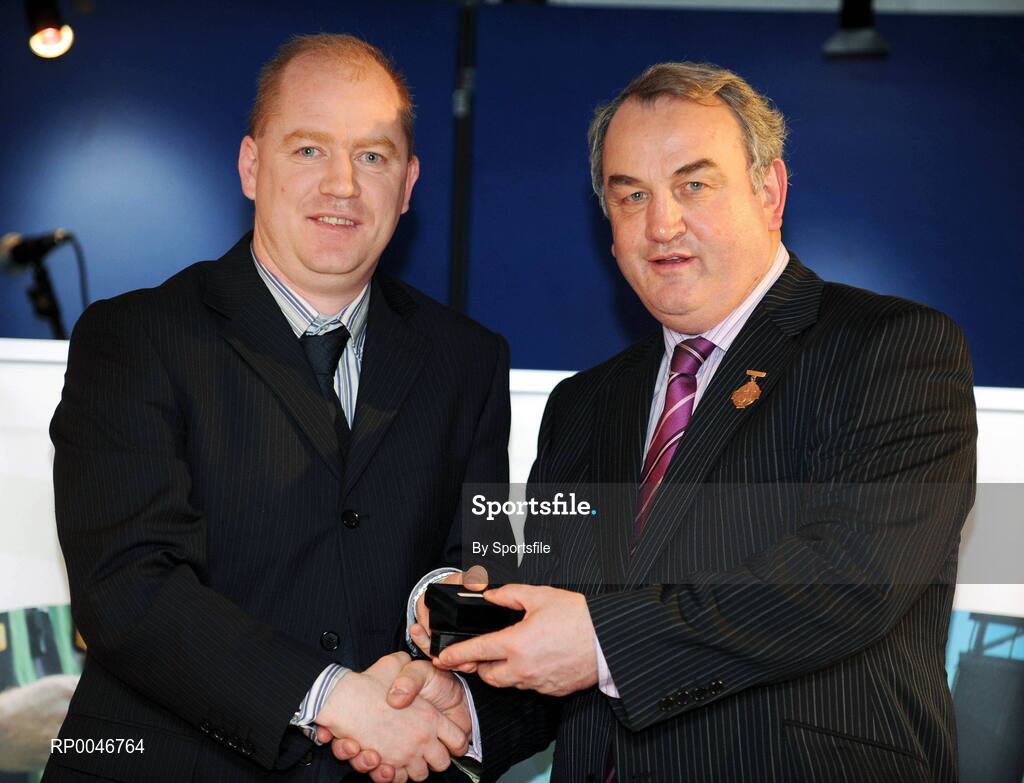 26 January 2008; Referee Derek Fahy, from Longford, who refereed the All-Ireland Minior Football Championship Final between Galway and Derry, is presented with his All-Ireland Referee award by GAA President Nickey Brennan at the 2008 National Referee's Awards Banquet. Croke Park, Dublin. Photo by Sportsfile