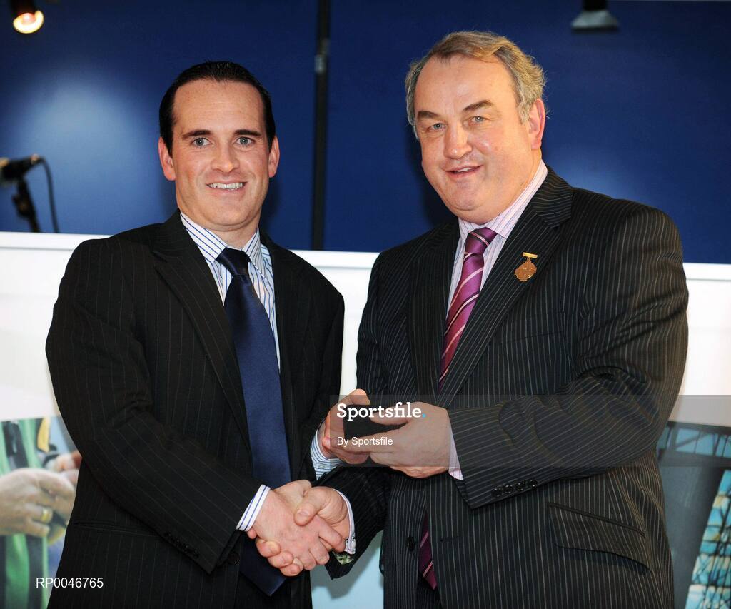 26 January 2008; Referee David Coldrick, from Meath, who refereed the All-Ireland Senior Football Championship Final between Kerry and Cork, is presented with his All-Ireland Referees award by GAA President Nickey Brennan at the 2008 National Referee's Awards Banquet. Croke Park, Dublin. Photo by Sportsfile