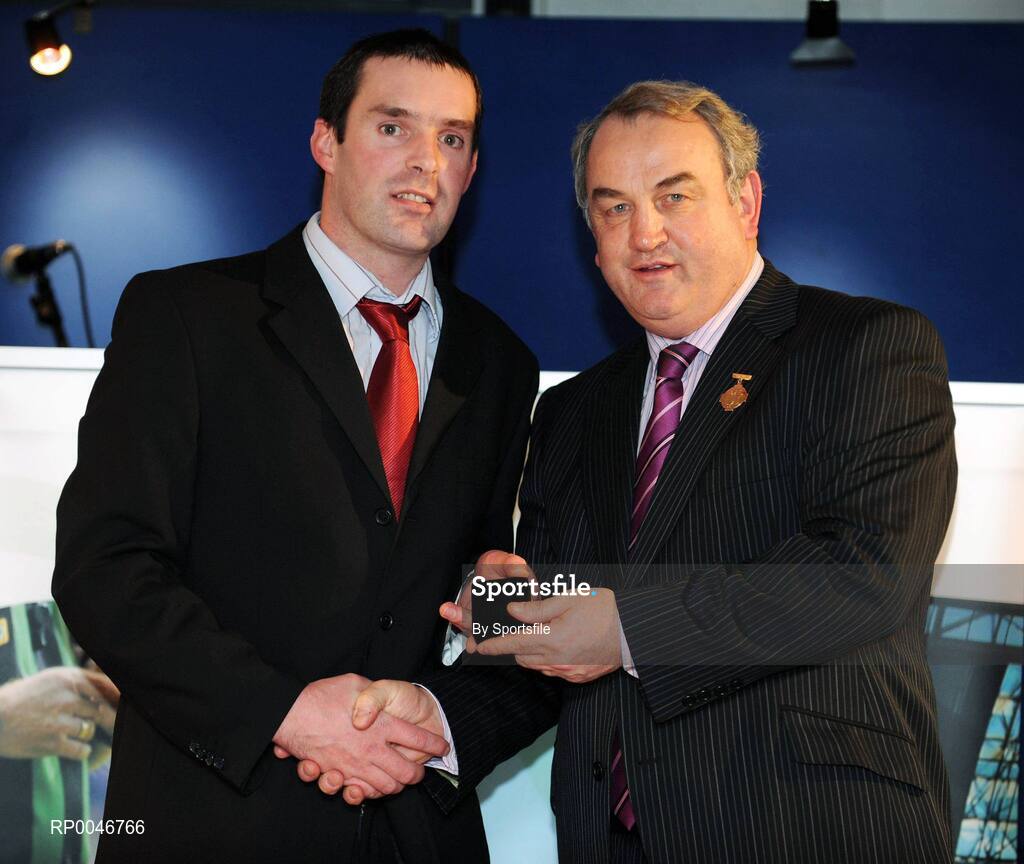 26 January 2008; Referee James Owens, from Wexford, who refereed the All-Ireland Minor Hurling Championship Final between Cork and Tipperary is presented with his All-Ireland Referees award by GAA President Nickey Brennan at the 2008 National Referee's Awards Banquet. Croke Park, Dublin. Photo by Sportsfile
