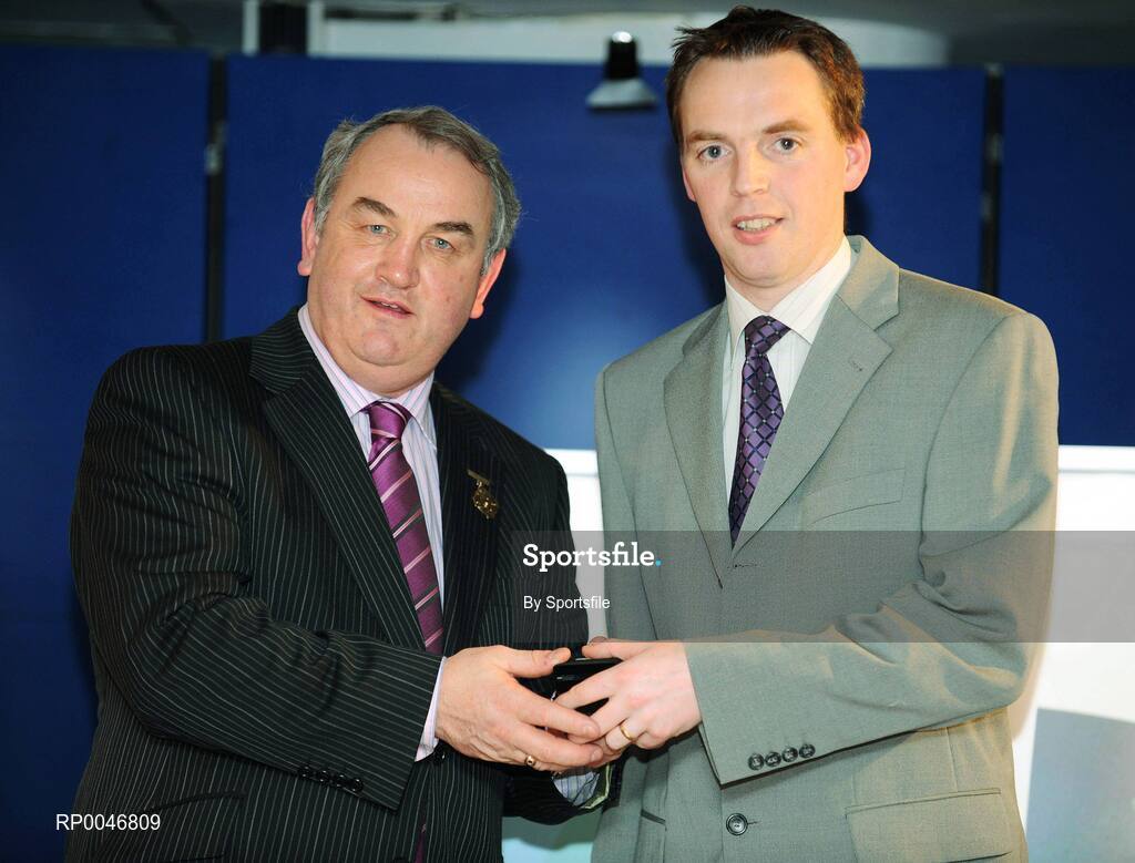 26 January 2008; Referee Eamon Morris, from Dublin, is presented with his Club Finals Referee award by GAA President Nickey Brennan at the 2008 National Referee's Awards Banquet. Croke Park, Dublin. Photo by Sportsfile