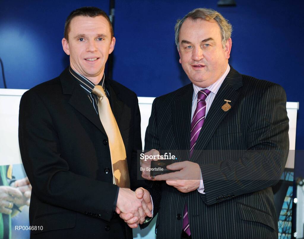 26 January 2008; Referee Michael Duffy, from Sligo, who refereed the All-Ireland Intermediate Club Football Championship Final between Eoghan Ruadh and Ardfert, is presented with his Club Final Referees award by GAA President Nickey Brennan at the 2008 National Referee's Awards Banquet. Croke Park, Dublin. Photo by Sportsfile