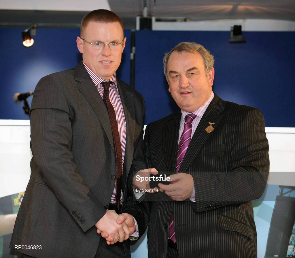 26 January 2008; Referee Brian Tyrrell from Tipperary, is presented with his referees award by GAA President Nickey Brennan at the 2008 National Referee's Awards Banquet. Croke Park, Dublin. Photo by Sportsfile