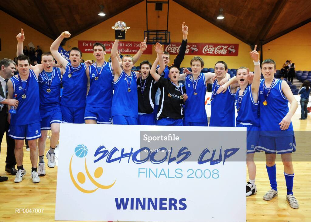 30 January 2008; The Heywood Community School players celebrate with the cup. U19C Boys, All-Ireland Schools Basketball Cup Final, Heywood Community School, Laois v De La Salle Churchtown, Dublin, National Basketball Arena, Tallaght, Dublin. Picture credit: Pat Murphy / SPORTSFILE