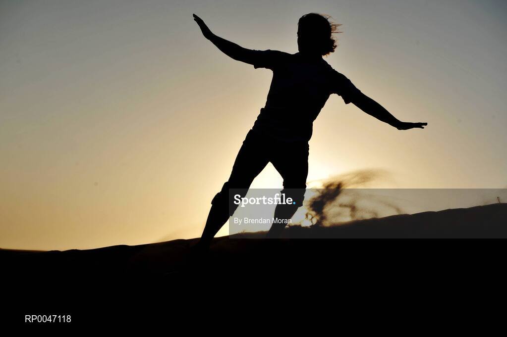 30 January 2008; Brianne Leahy, Kildare, enjoys the sandboarding during a Safari Trip. O'Neills/TG4 Ladies Gaelic Football All Star Tour 2007, Dubai, United Arab Emirates. Picture credit: Brendan Moran / SPORTSFILE  *** Local Caption ***