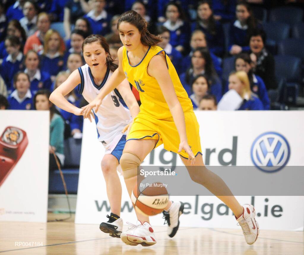 30 January 2008; Flavia Calvar, Wilson’s Hospital, in action against Amy Kennedy, St. Mary’s Nenagh. U16C Girls, All-Ireland Schools Basketball Cup Final, Wilson’s Hospital, Westmeath v St. Mary’s Nenagh, Tipperary, National Basketball Arena, Tallaght, Dublin. Picture credit: Pat Murphy / SPORTSFILE