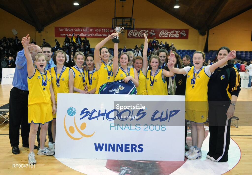 30 January 2008; The Wilson’s Hospital team celebrate with the cup. U16C Girls, All-Ireland Schools Basketball Cup Final, Wilson’s Hospital, Westmeath v St. Mary’s Nenagh, Tipperary, National Basketball Arena, Tallaght, Dublin. Picture credit: Pat Murphy / SPORTSFILE  *** Local Caption ***