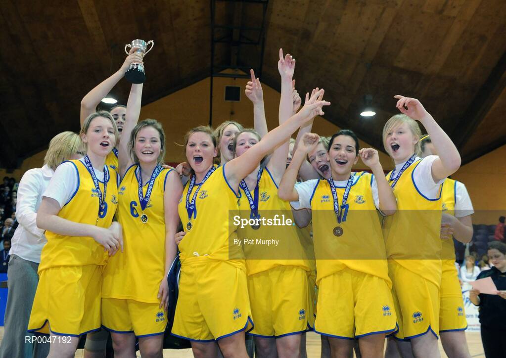 30 January 2008; The Wilson’s Hospital team celebrate with the cup. U16C Girls, All-Ireland Schools Basketball Cup Final, Wilson’s Hospital, Westmeath v St. Mary’s Nenagh, Tipperary, National Basketball Arena, Tallaght, Dublin. Picture credit: Pat Murphy / SPORTSFILE  *** Local Caption ***