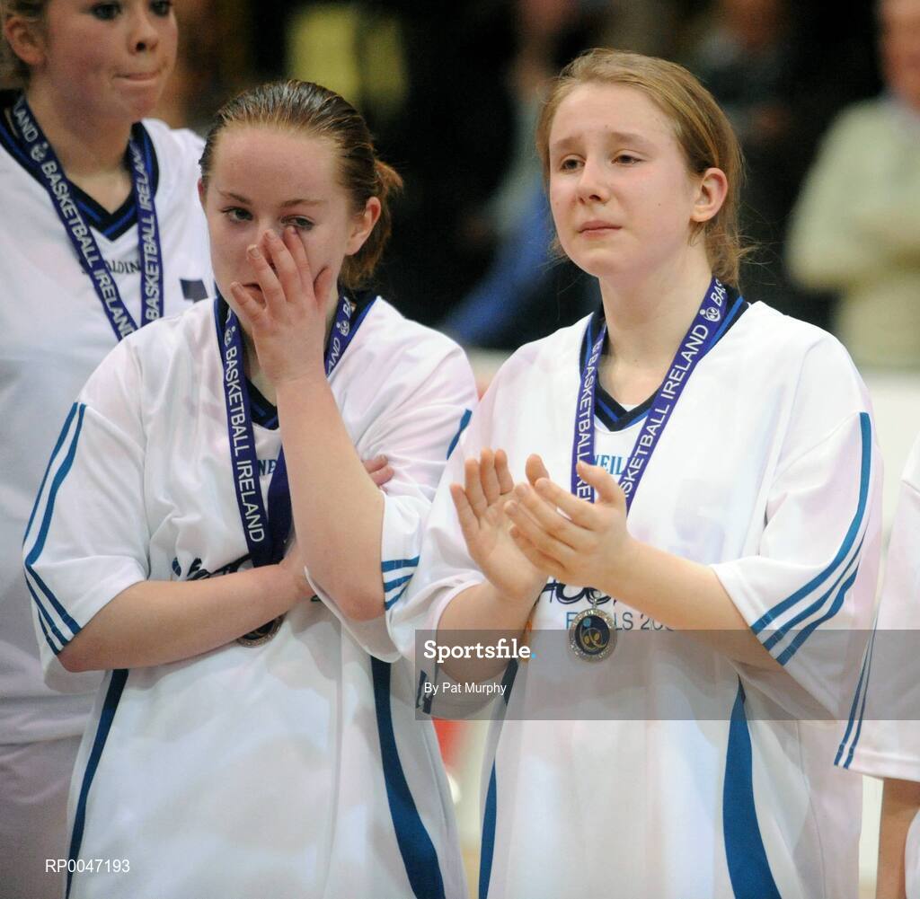 30 January 2008; St. Mary’s Nenagh players Brenda O'Sullivan, left, and Amy Coffey show their disappointment after the game. U16C Girls, All-Ireland Schools Basketball Cup Final, Wilson’s Hospital, Westmeath v St. Mary’s Nenagh, Tipperary, National Basketball Arena, Tallaght, Dublin. Picture credit: Pat Murphy / SPORTSFILE  *** Local Caption ***