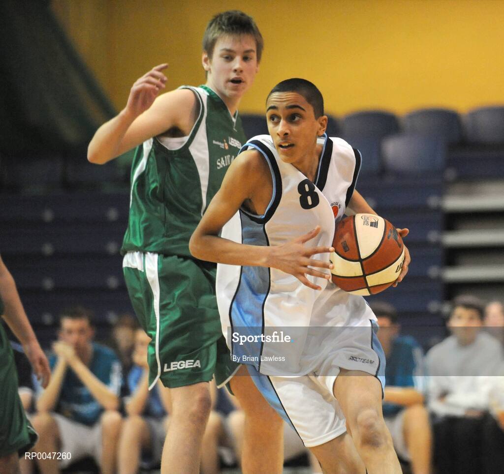 31 January 2008; Travis Black, Ard Scoil Ris Dublin, in action against Greg O'Neill, St. Malachy’s College. U19B Boys, All-Ireland Schools Basketball Cup Final, Ard Scoil Ris Dublin v St. Malachy’s College, Belfast, National Basketball Arena, Tallaght, Dublin. Picture credit: Brian Lawless / SPORTSFILE