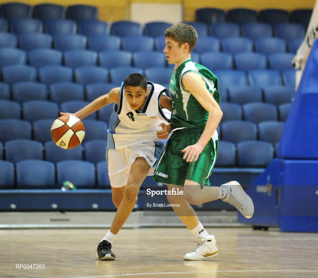 31 January 2008; Travis Black, Ard Scoil Ris Dublin, in action against Joe Gorman, St. Malachy’s College. U19B Boys, All-Ireland Schools Basketball Cup Final, Ard Scoil Ris Dublin v St. Malachy’s College, Belfast, National Basketball Arena, Tallaght, Dublin. Picture credit: Brian Lawless / SPORTSFILE
