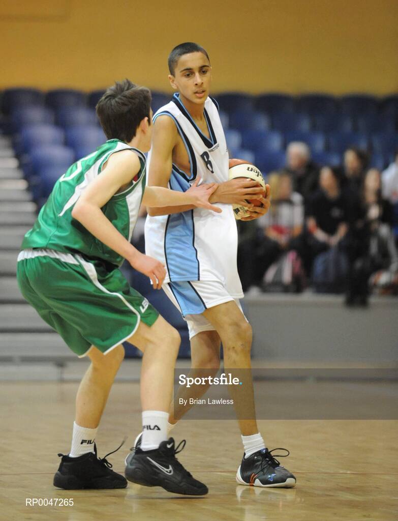 31 January 2008; Travis Black, Ard Scoil Ris Dublin, in action against Caoimhin Eastwood, St. Malachy’s College. U19B Boys, All-Ireland Schools Basketball Cup Final, Ard Scoil Ris Dublin v St. Malachy’s College, Belfast, National Basketball Arena, Tallaght, Dublin. Picture credit: Brian Lawless / SPORTSFILE