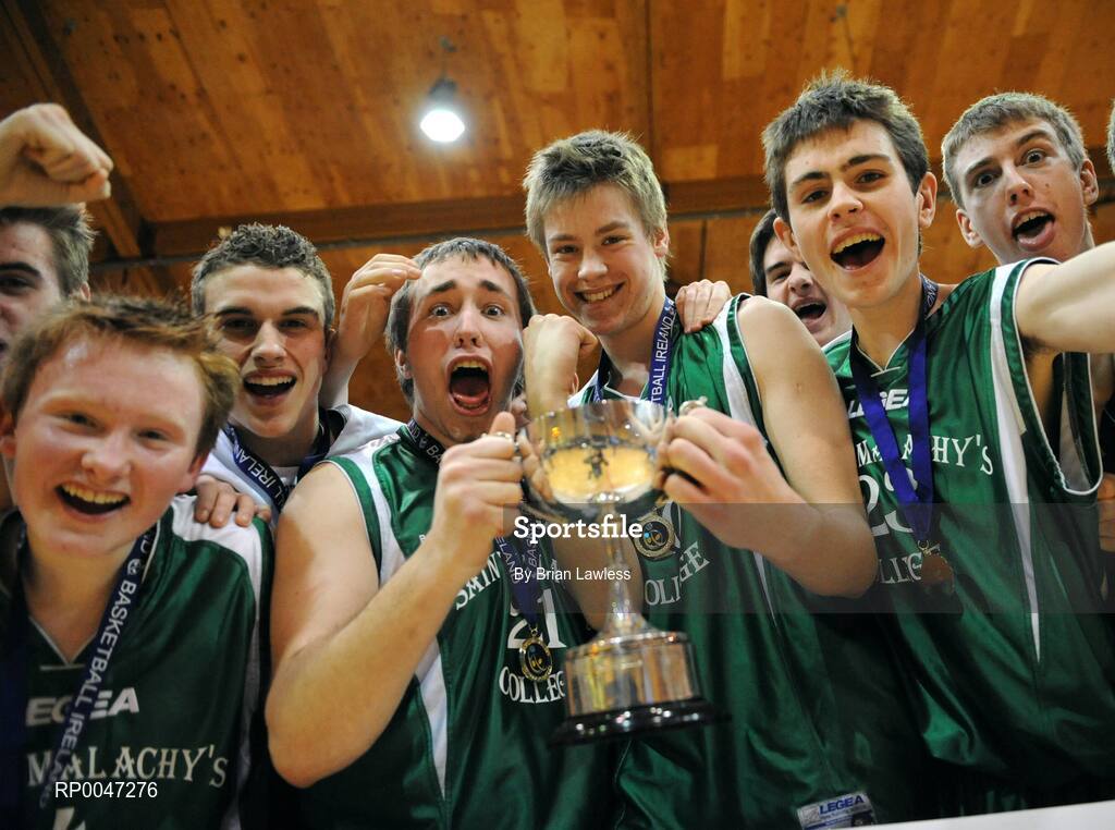 31 January 2008; The St. Malachy’s College team celebrate with the cup. U19B Boys, All-Ireland Schools Basketball Cup Final, Ard Scoil Ris Dublin v St. Malachy’s College, Belfast, National Basketball Arena, Tallaght, Dublin. Picture credit: Brian Lawless / SPORTSFILE