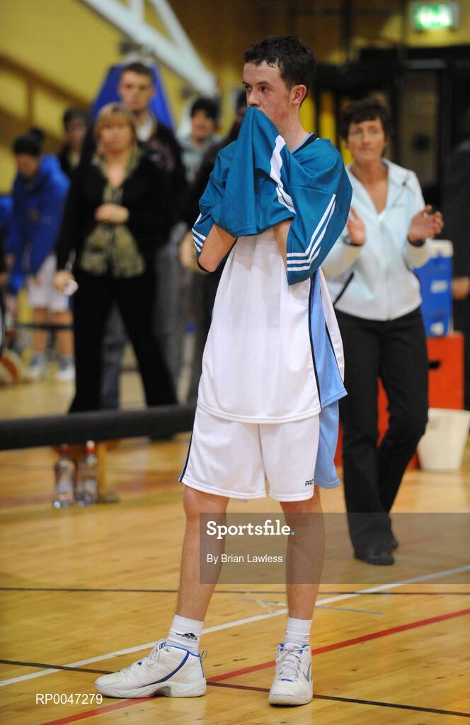 31 January 2008; A dejected Gary O'Meara, Ard Scoil Ris Dublin, after the match. U19B Boys, All-Ireland Schools Basketball Cup Final, Ard Scoil Ris Dublin v St. Malachy’s College, Belfast, National Basketball Arena, Tallaght, Dublin. Picture credit: Brian Lawless / SPORTSFILE