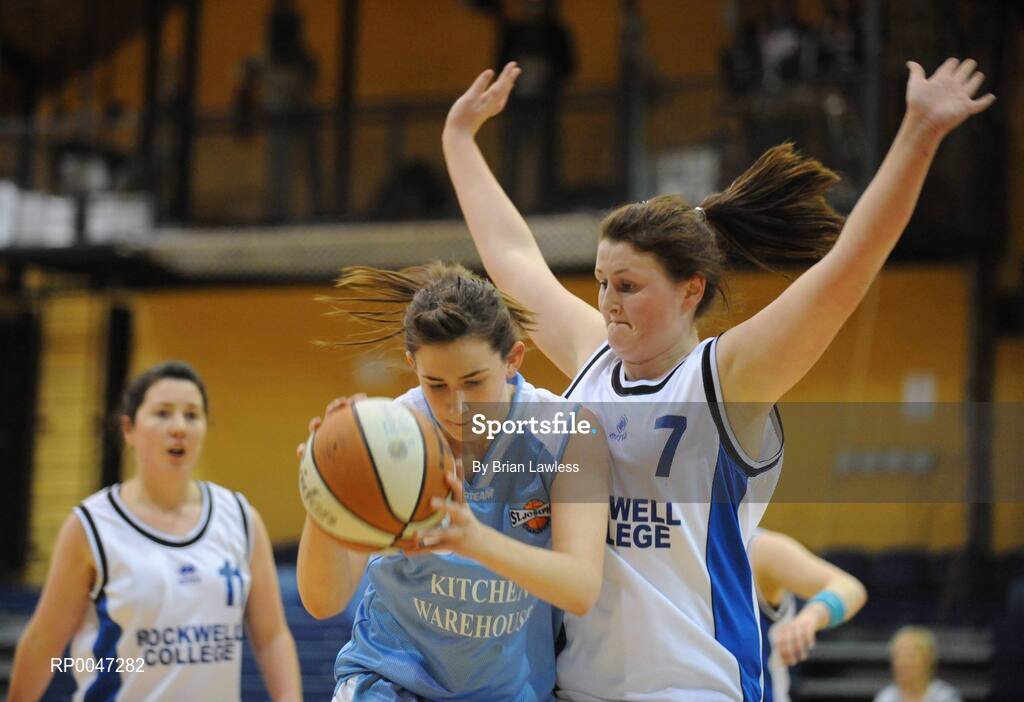 31 January 2008; Deirdre Doherty, Rockwell College, in action against Julie Irwin, St. Joseph’s Charlestown. U19C Girls, All-Ireland Schools Basketball Cup Final, St. Joseph’s Charlestown, Mayo v Rockwell College, Tipperary, National Basketball Arena, Tallaght, Dublin. Picture credit: Brian Lawless / SPORTSFILE