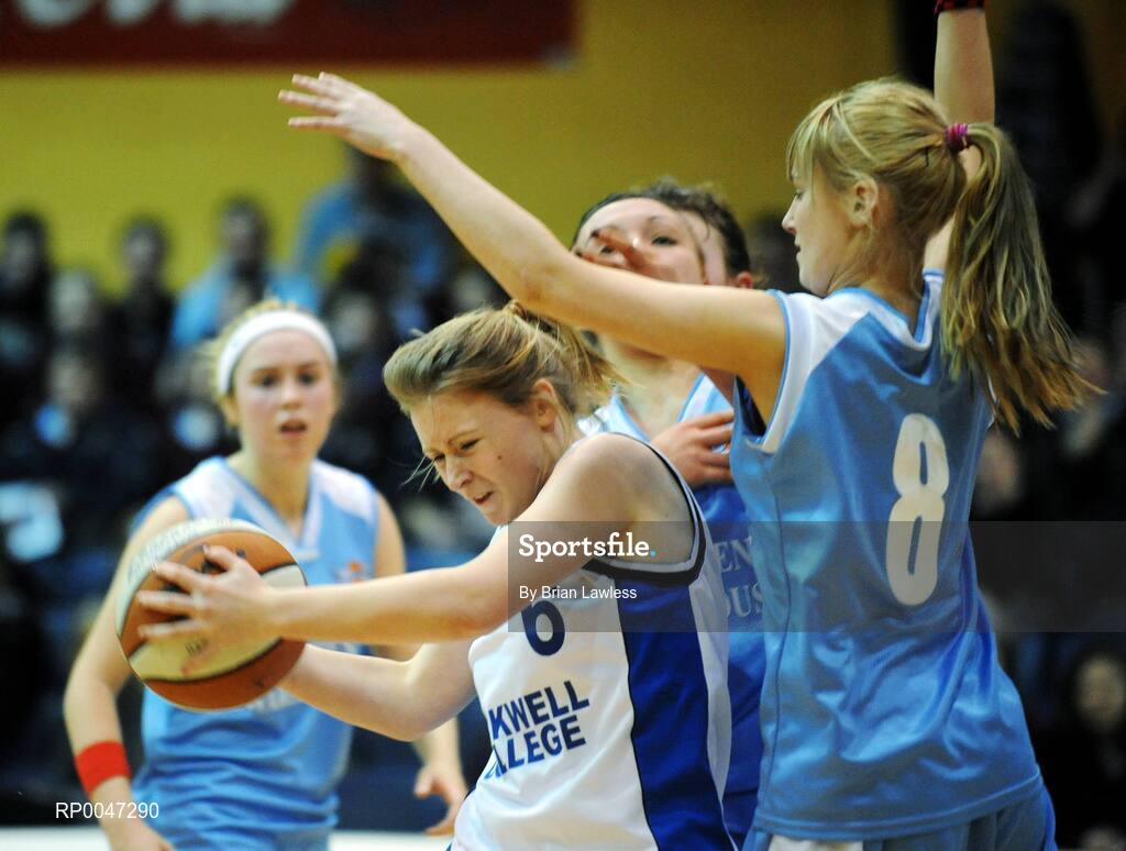 31 January 2008;Jennifer Quinlan, Rockwell College, in action against Katherine Horan, St. Joseph’s Charlestown. U19C Girls, All-Ireland Schools Basketball Cup Final, St. Joseph’s Charlestown, Mayo v Rockwell College, Tipperary, National Basketball Arena, Tallaght, Dublin. Picture credit: Brian Lawless / SPORTSFILE