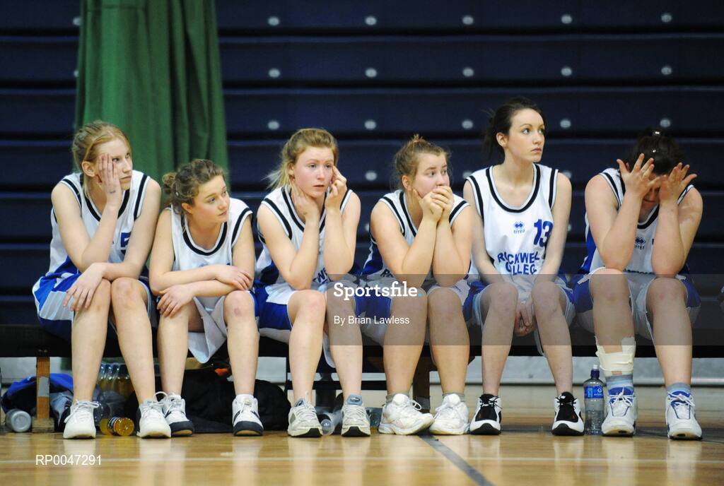 31 January 2008; The Rockwell College subs bench toward the end of the match. U19C Girls, All-Ireland Schools Basketball Cup Final, St. Joseph’s Charlestown, Mayo v Rockwell College, Tipperary, National Basketball Arena, Tallaght, Dublin. Picture credit: Brian Lawless / SPORTSFILE