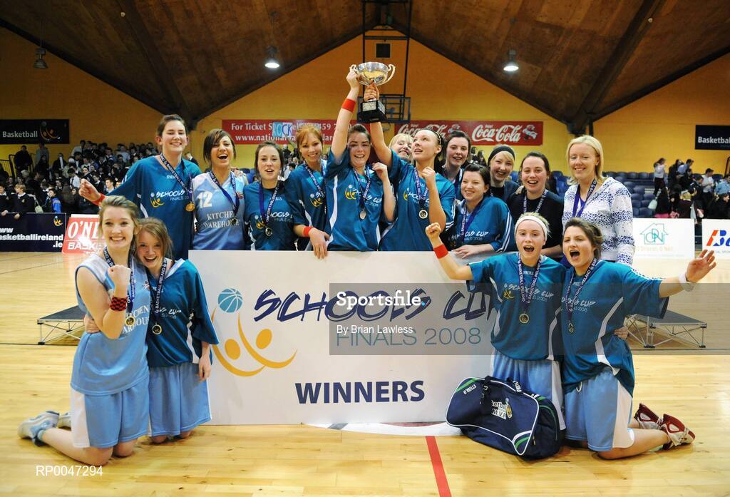 31 January 2008; The St. Joseph’s Charlestown team celebrate with the cup. U19C Girls, All-Ireland Schools Basketball Cup Final, St. Joseph’s Charlestown, Mayo v Rockwell College, Tipperary, National Basketball Arena, Tallaght, Dublin. Picture credit: Brian Lawless / SPORTSFILE
