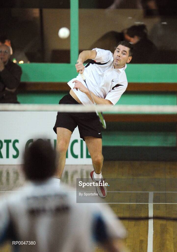 2 February 2008; Nigel Boyne in action against Sam Clegg during Round 1 of the Mens Senior Singles. Irish Senior National Badminton Championships 2008, Badminton Centre, Baldoyle, Dublin. Photo by Sportsfile  *** Local Caption ***