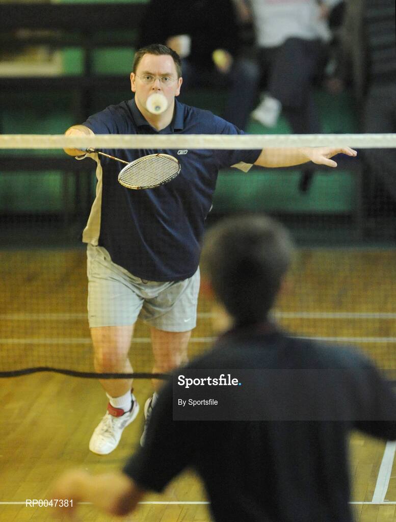 2 February 2008; Gordon Chambers in action against Andrew Shannon during Round 1 of the Mens Senior Singles. Irish Senior National Badminton Championships 2008, Badminton Centre, Baldoyle, Dublin. Photo by Sportsfile  *** Local Caption ***