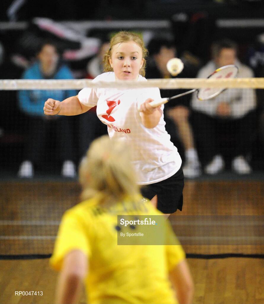 2 February 2008; Sinead Chambers in action against Ciara Brady during Round 1 of the Womens Senior Singles. Irish Senior National Badminton Championships 2008, Badminton Centre, Baldoyle, Dublin. Photo by Sportsfile  *** Local Caption ***