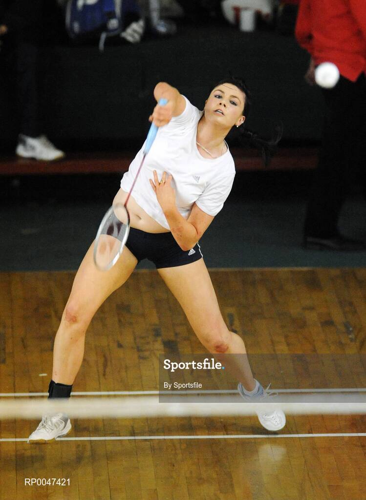 2 February 2008; Emma Callow in action against Aoife Ahern during the Quarter-Finals of the Womens Senior Singles. Irish Senior National Badminton Championships 2008, Badminton Centre, Baldoyle, Dublin. Photo by Sportsfile  *** Local Caption ***
