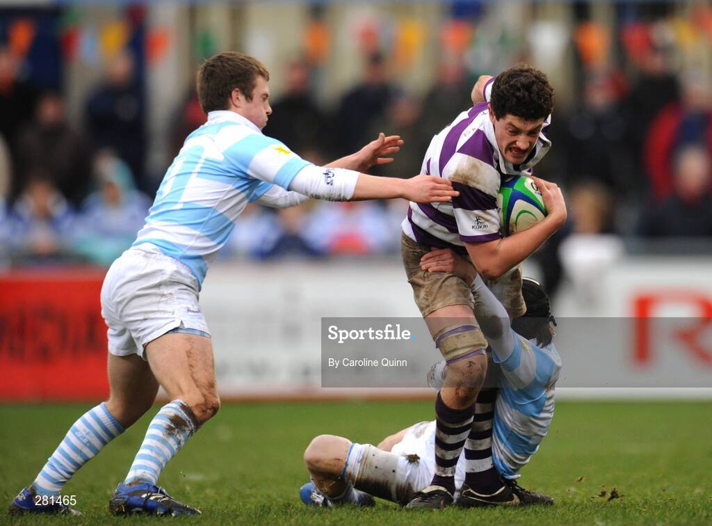 3 February 2008; James Lochrin, Clongowes Wood, is tackled by Paul O'Shea and Lorcan O'Daly, left, Blackrock.  Leinster Schools Senior Cup Quarter-Final, Blackrock College v Clongowes Wood College, Donnybrook, Dublin. Picture credit; Caroline Quinn / SPORTSFILE