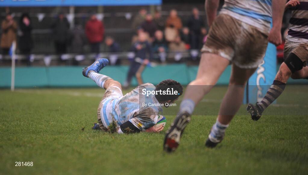 3 February 2008; Gavin Greene, Blackrock, goes over to score his side's only try.  Leinster Schools Senior Cup Quarter-Final, Blackrock College v Clongowes Wood College, Donnybrook, Dublin. Picture credit; Caroline Quinn / SPORTSFILE