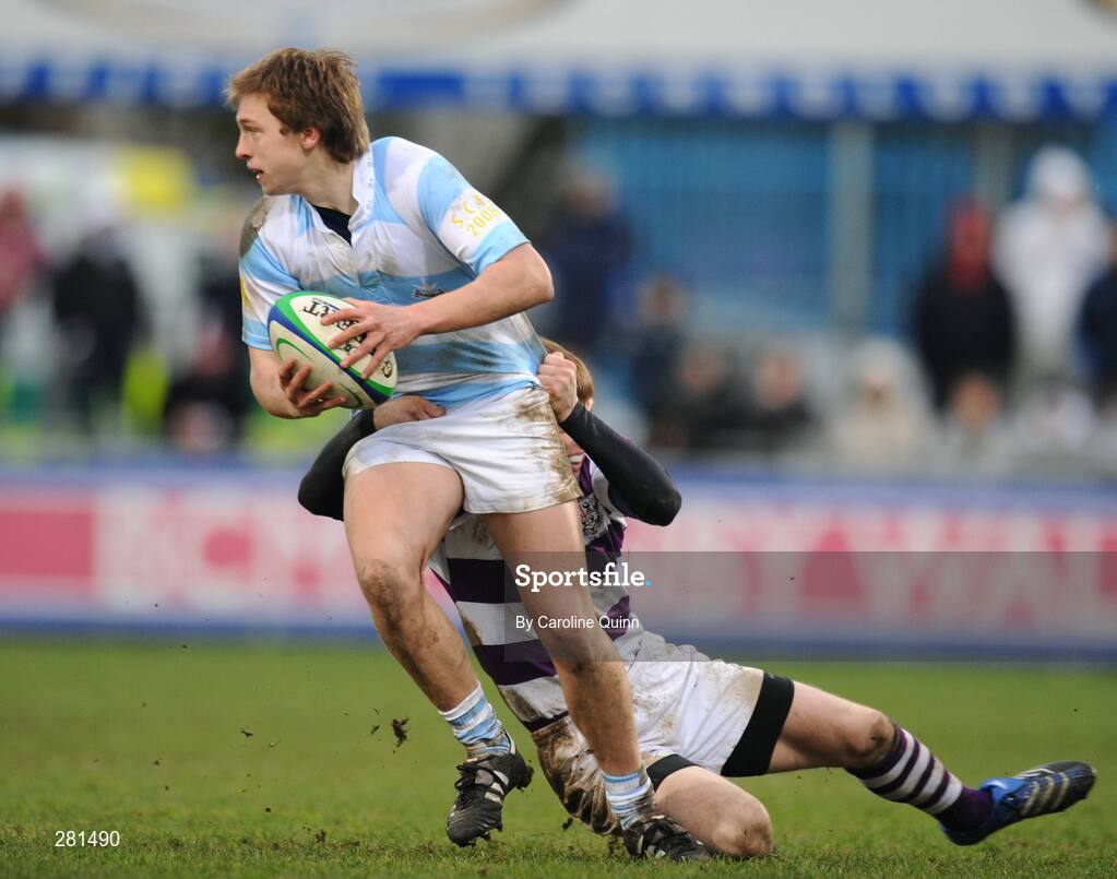 3 February 2008; Brendan Macken, Blackrock, is tackled by Daragh Cullen, Clongowes Wood. Leinster Schools Senior Cup Quarter-Final, Blackrock College v Clongowes Wood College, Donnybrook, Dublin. Picture credit; Caroline Quinn / SPORTSFILE